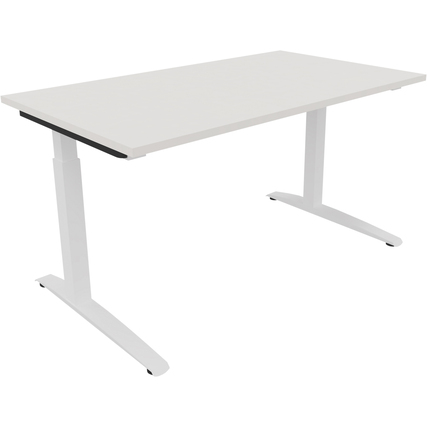 Schreibtisch mit flacher Kufe, in diamantweiß und verkehrsweiß, aus Quadratrohr.
