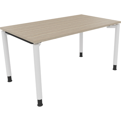 Schreibtisch mit Holzplatte in Eiche natur und weißen Rundrohrbeinen, 140 x 68-82 x 80 cm.