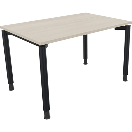 Schreibtisch mit hellakazienfarbener Oberfläche und schwarzem Vierfußgestell.
