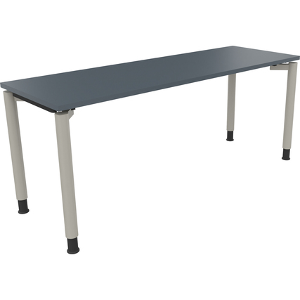 Schreibtisch mit rundrohrförmigen Beinen in lavagrau und silberaluminium, rechteckige Tischplatte.
