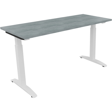 Schreibtisch all in one 1.400 x 650-850 x 600 mm (B x H x T) Flachkufe Quadratrohr beton hell verkehrsweiß Produktbild pa_produktabbildung_1 XL
