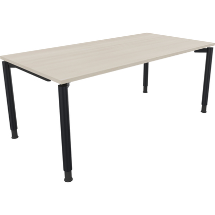 Schreibtisch in hellen Akaziefarben mit anthrazitmetallic Vierfuß-Rundrohrgestell.