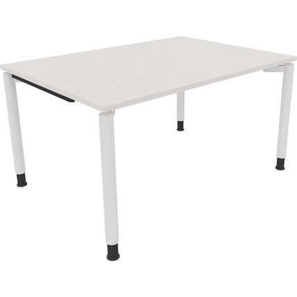 Schreibtisch in diamantweiß mit vier runden Füßen, rechteckige Tischplatte, 140 x 68-82 x 100 cm.