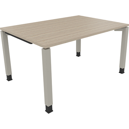 Quadratischer Schreibtisch mit Eichenholz-Oberfläche und silbernen Aluminiumfüßen.