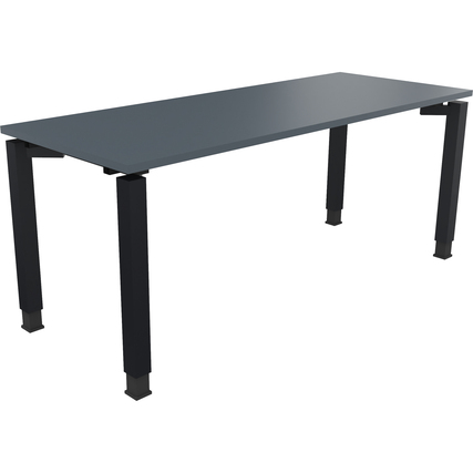 Lavagrauer Schreibtisch mit quadratischem Rohrgestell in anthrazit metallic, seitliche Ansicht.