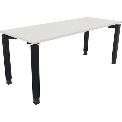 Schreibtisch mit quadratischen Rohren in diamantweiß und anthrazit metallic, von vorne sichtbar.