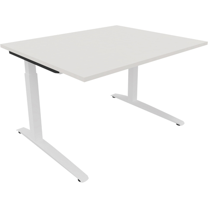 Schreibtisch all in one 1.200 x 650-850 x 1.000 mm (B x H x T) Flachkufe Quadratrohr diamantweiß verkehrsweiß Produktbild pa_produktabbildung_1 XL