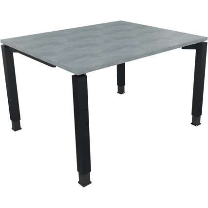Schreibtisch mit hellgrauer Betonoberfläche und quadratischen, anthrazitmetallic Füßen.