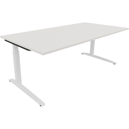 Schreibtisch mit flachem Gestell in diamantweiß und verkehrsweiß, 2000 x 650-850 x 1000 mm.