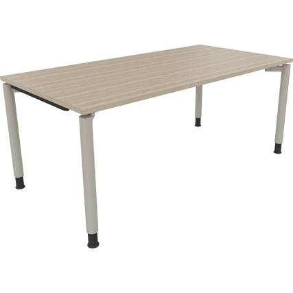 Schreibtisch aus Eichenholz mit silbernen Aluminiumfüßen, vierbeiniges Design.