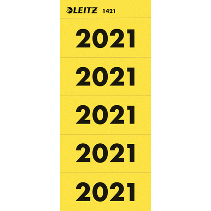 Gelbes Aufkleber-Schild mit der Jahreszahl 2021, geeignet für Ordnerrücken.
