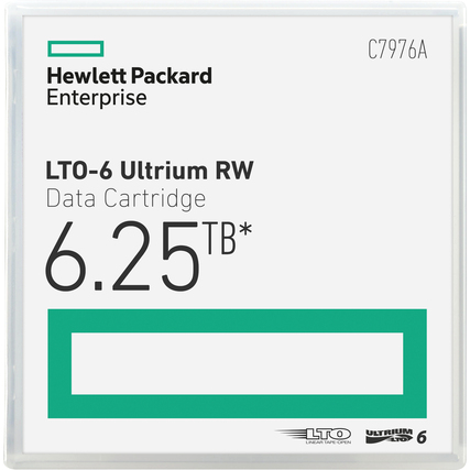 LTO-6 Ultrium Bandkassette in transparenter Verpackung mit Kapazitätsangabe 6.25 TB.