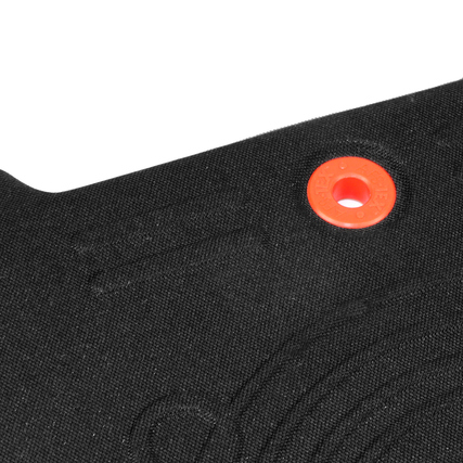 Anti-Ermüdungsmatte mit unregelmäßigem Profil und orangefarbenem Punkt zur Befestigung.