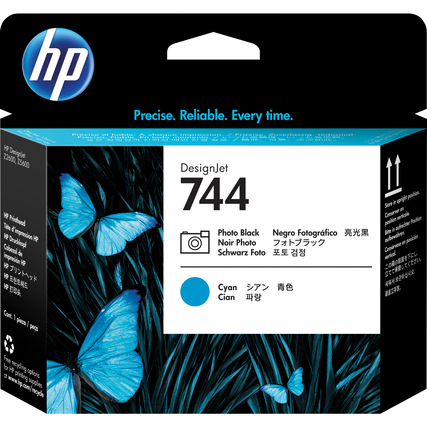 Druckkopf zur Verwendung in HP Druckern, in der Farbgebung fotoschwarz und cyan, in Verpackung.