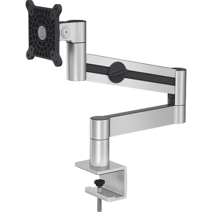 Beweglicher Monitorschwenkarm mit Tischhalterung in silberner Farbe und verstellbarem Arm.