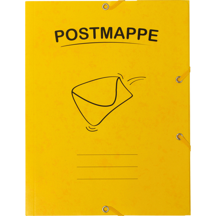 Gelbe Postmappe mit dem Aufdruck "POSTMAPPE" und einer skizzierten Mappe.