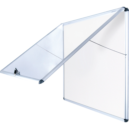 Schaukasten mit Topscharnier und transparentem Fenster, geöffnet, zur Dokumentenpräsentation.