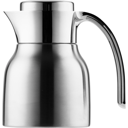 Edelstahl-Isolierkanne mit gewölbtem Körper und ergonomischem Griff.
