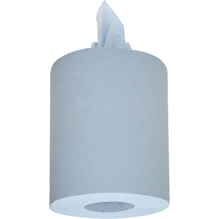 Blaue Wischrollen-Rolle mit Zentralentnahme für hygienische Reinigung.