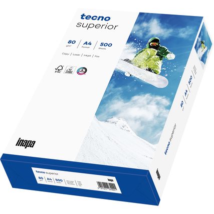 Packung Kopierpapier in weißer Box mit Abbildung eines snowboardenden Fahrers im Schnee.