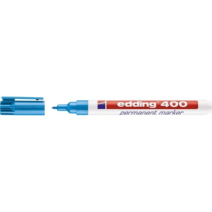 Heller blauer Permanentmarker mit abgenommenem Deckel und feiner Spitze.