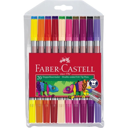 20 Doppelfasermaler in verschiedenen Farben, in Verpackung mit Sichtfenster.