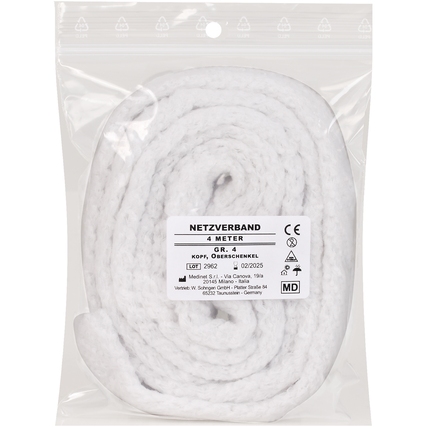 Netzverband in Verpackung, 4 Meter lang, zur Fixierung von Wundauflagen.