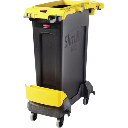 Schwarzer Reinigungswagen mit gelbem Rim Caddy und Rädern für einfachen Transport.
