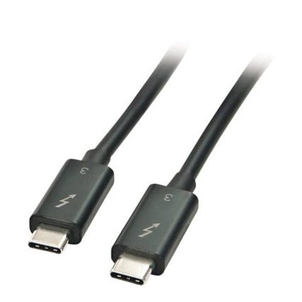 USB-C-Kabel mit angrenzenden Steckern und Thunderbolt-Symbol an beiden Enden.