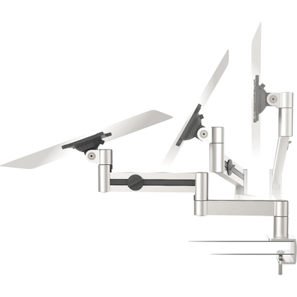 Beweglicher Monitorschwenkarm mit einstellbarer Position und Tischhalterung.
