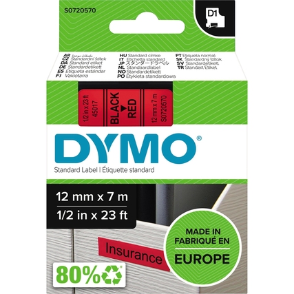 DYMO® Schriftbandkassette D1 12 mm x 7 m (B x L) rot schwarz Produktbild pa_produktabbildung_2 XL
