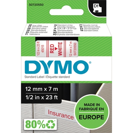 DYMO® Schriftbandkassette D1 12 mm x 7 m (B x L) weiß rot Produktbild pa_produktabbildung_3 XL