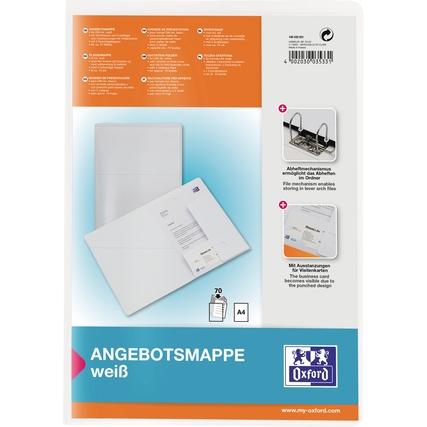 Weiße Angebotsmappe mit transparentem Frontflügel und Platz für individuelle Gestaltung.
