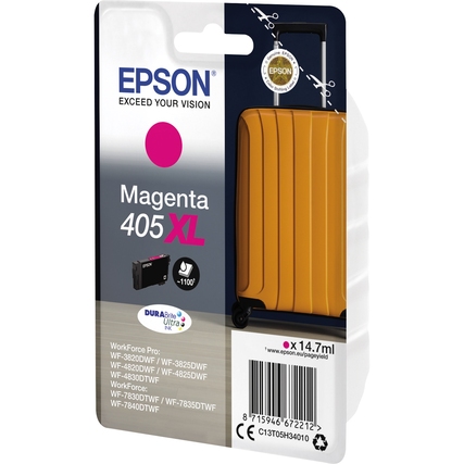 Epson Tintenpatrone 405XL in Magenta, verpackt auf einer Blisterkarte.