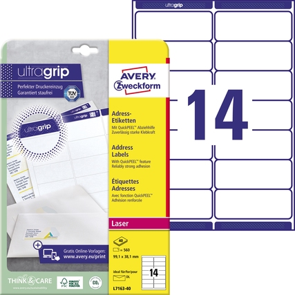 Avery Zweckform Adressetikett ultragrip 99,1 x 38,1 mm (B x H) Produktbild pa_produktabbildung_1 XL