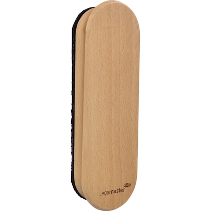 Holztafelwischer mit schwarzem Reinigungspad, geeignet für Whiteboards, rechte Seitenansicht.