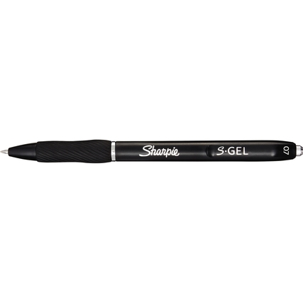 Schwarzer Sharpie S-Gel Gelschreiber mit konturiertem Gummigriff und sichtbarem Clip.