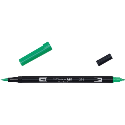 Grüner Pinselstift mit zwei Spitzen, eine feine und eine flexible Pinselspitze, ohne Kappe.