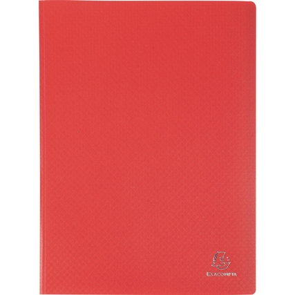 Rotes Sichtbuch mit strukturiertem Einband und klarem Kunststoff für Dokumente.