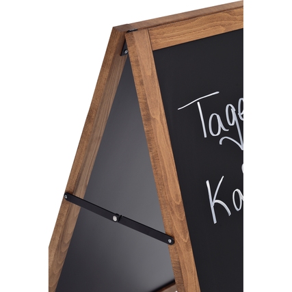 Multifunktioneller Plakatständer in Holzoptik mit schwarzer, beschreibbarer Oberfläche.