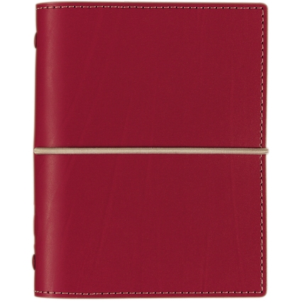 Roter Organiser mit elastischem Verschlussband und farblich abgesetztem Inneneinband.