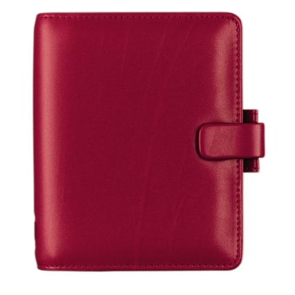 Roter Planer mit Druckknopfverschluss und strukturiertem Design aus Kunstleder.