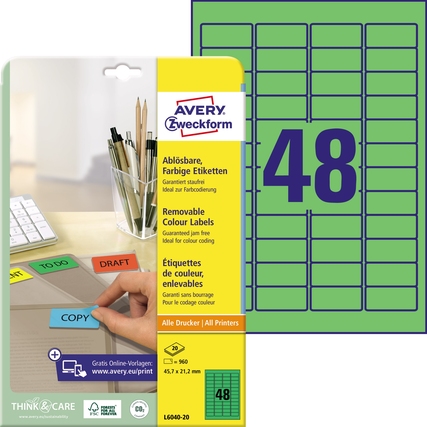 Avery Zweckform Universaletikett 45,7 x 21,2 mm (B x H) grün Produktbild pa_produktabbildung_1 XL