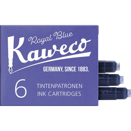 Paket mit sechs blauen Tintenpatronen in Standardgröße.