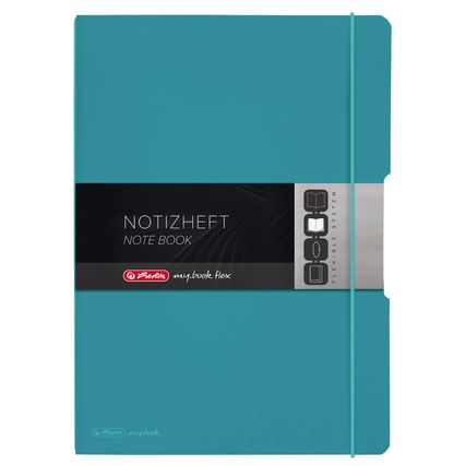Herlitz Notizheft my.book flex in karibikblau mit elastischem Verschluss und modularem Design.