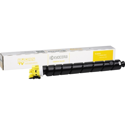 Gelber Toner in Kartonverpackung, Seite mit Produktbezeichnung sichtbar.