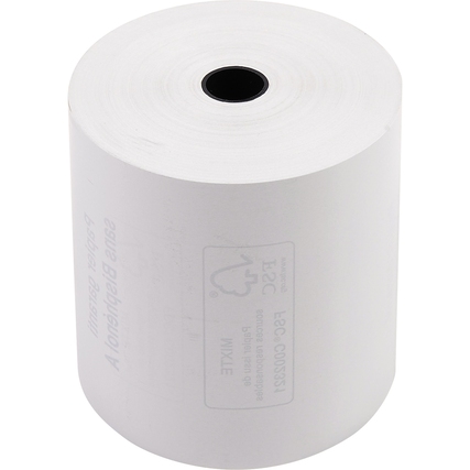 Thermokassenrolle in weiß mit 80 mm Durchmesser und 78 m Länge, ohne Beschriftung.