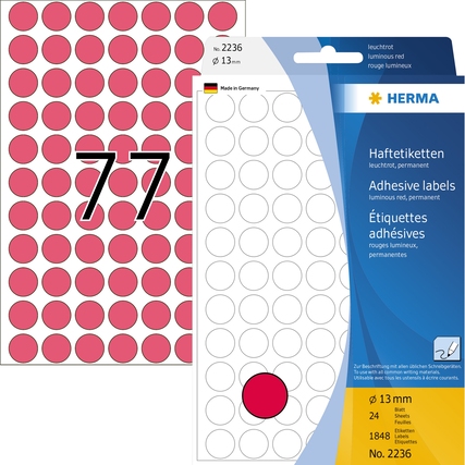 HERMA Markierungspunkt 13 mm 1.848 Etik./Pack. leuchtrot Produktbild pa_produktabbildung_1 XL