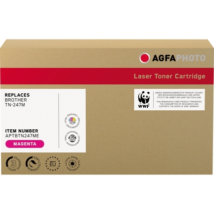 Braune Verpackung einer AgfaPhoto Tonerkartusche für Brother TN-247M in Magenta.