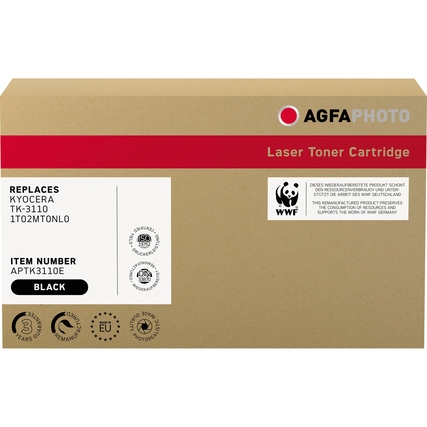 Kartonverpackung eines schwarzen Toners, kompatibel mit KYOCERA TK-3110, aus recyceltem Material.